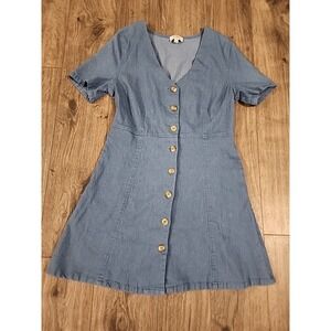 Umgee Denim Dress Women M Button Front Boho Festival Western Cowgirl Cottagecore